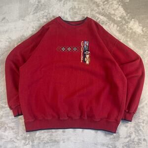 Vintage 90s Golf Embroidered Crewneck Sweatshirt Red Oversized XXL